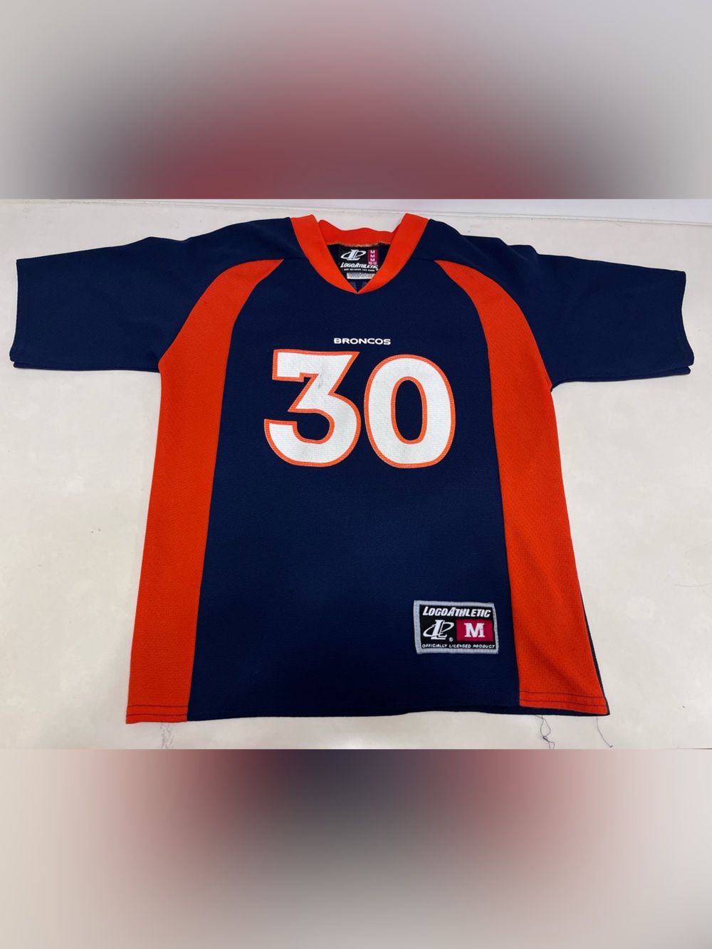 Logo Athletic Kids Broncos #30 Navy and Orange Jersey